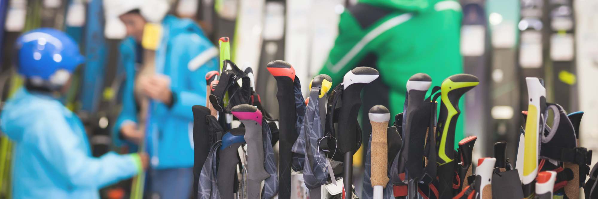 trekking poles in a sporting goods store.